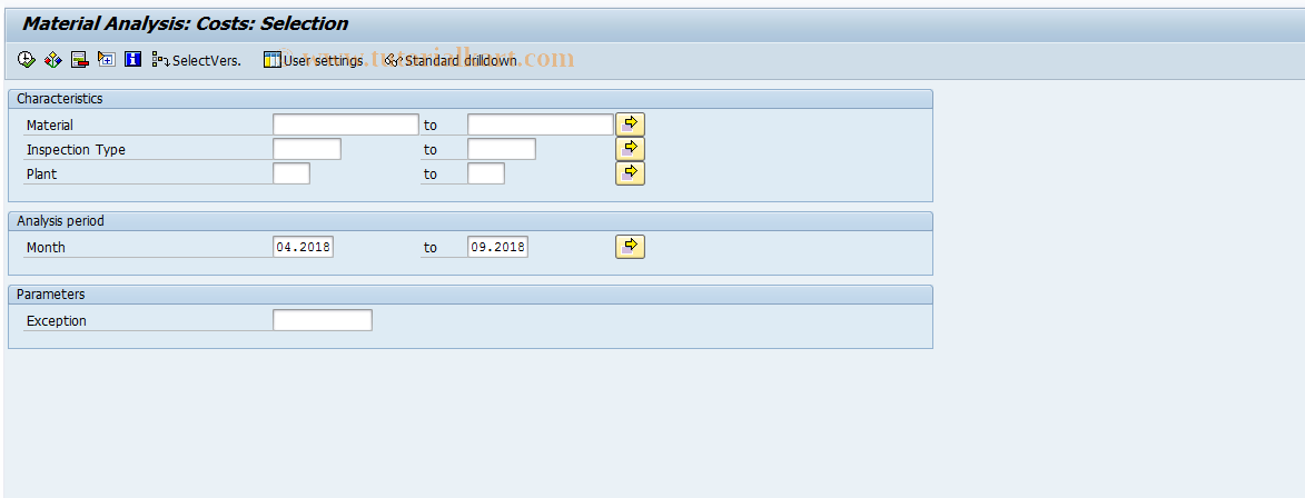 SAP TCode MCXK - QMIS: Material Analysis - Effort