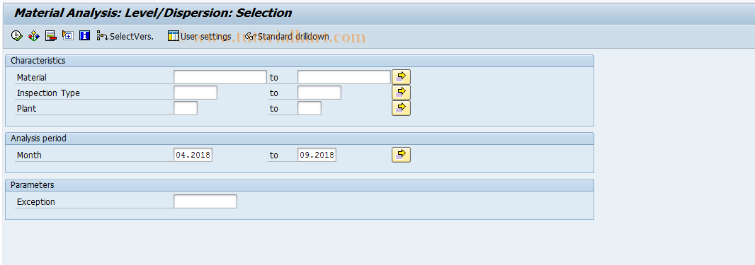 SAP TCode MCXM - QMIS: Matl Analysis - Level & Disp.