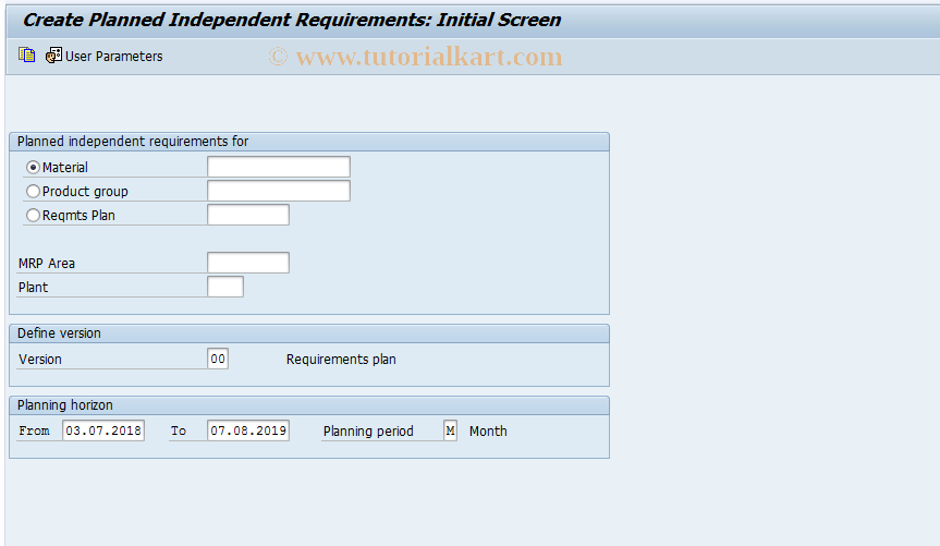 SAP TCode MD61 - Create Planned Independent Requirements