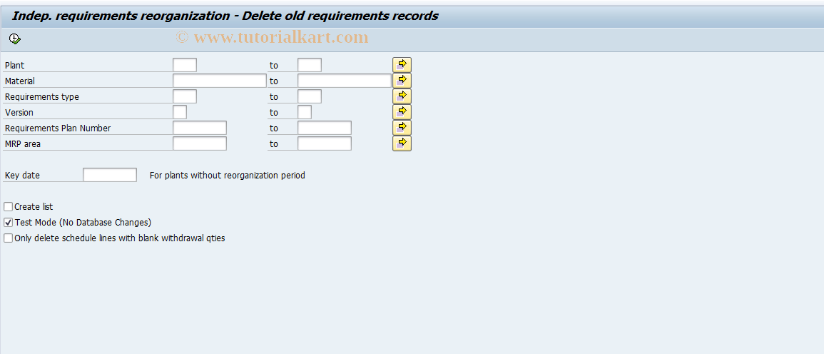 SAP TCode MD75 - Reorganization: Delete Independent Reqmts