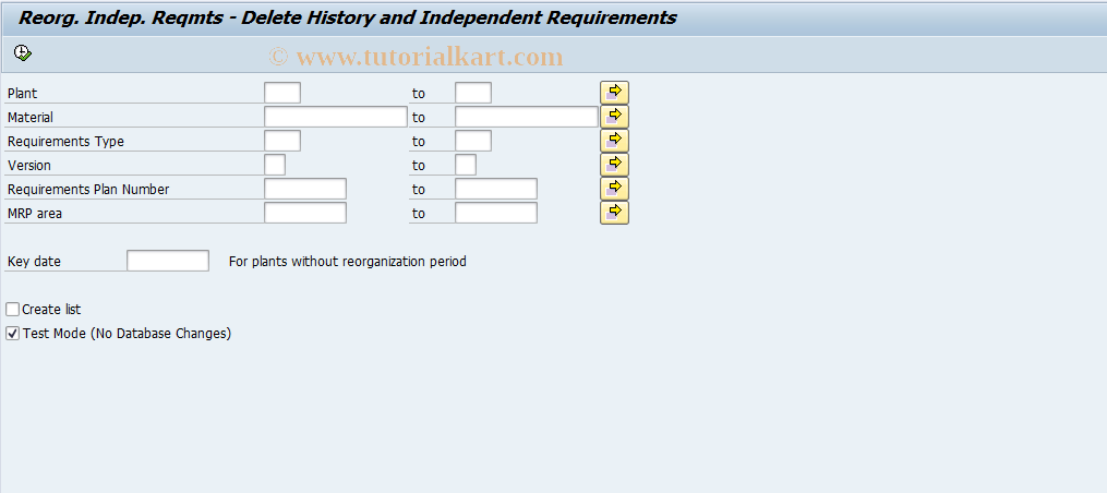 SAP TCode MD76 - Reorg: Delete Independent Reqmts History