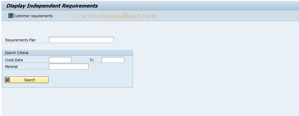 SAP TCode MD83 - Display Customer Independent Requirements