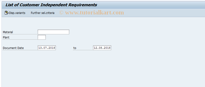 SAP TCode MD85 - List Customer Independent Requirements