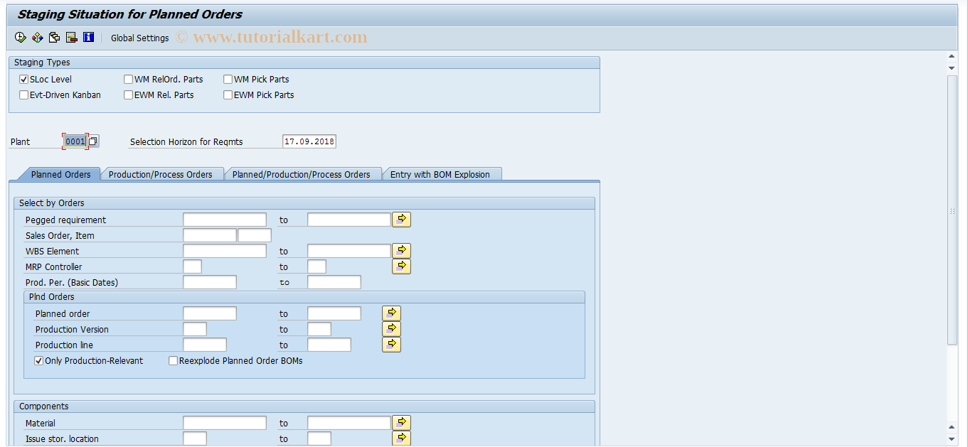 SAP TCode MF63 - Staging Situation