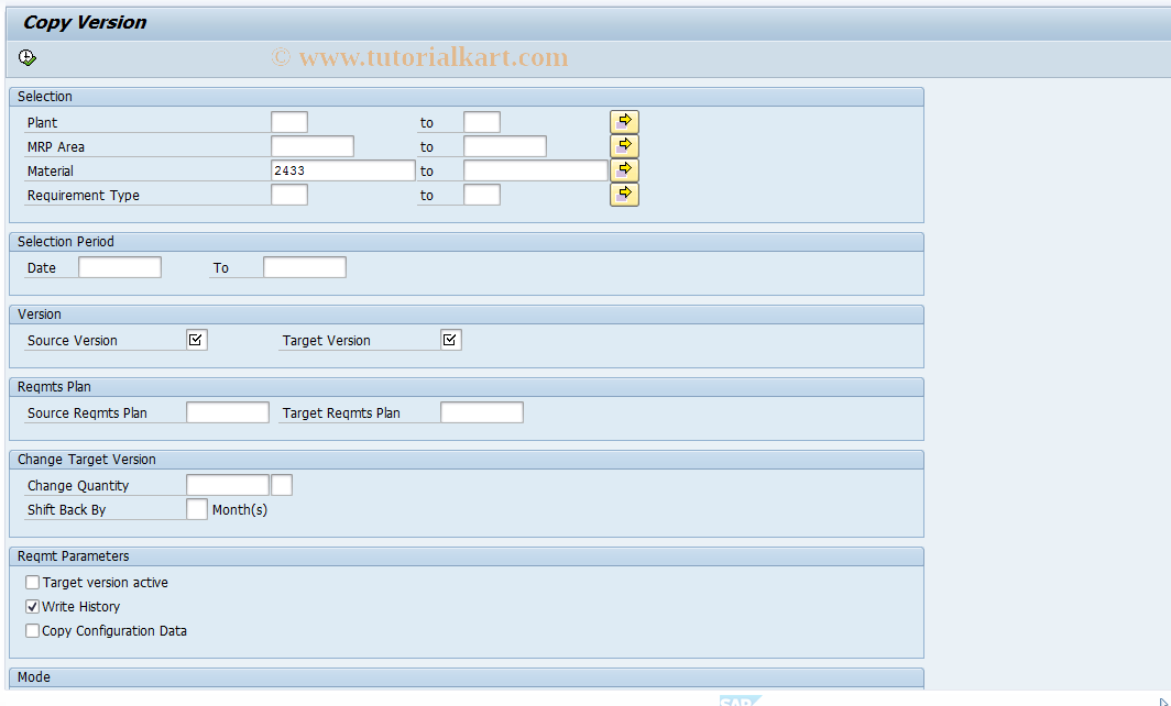 SAP TCode MS64 - Create Simulation Version