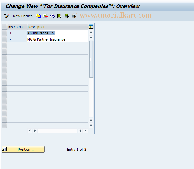 OAVF SAP Tcode C AM View Maintenance Insurance Companies Transaction Code