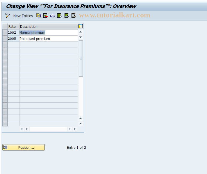SAP TCode OAVT - C AM View Maintenance  Insurance Premium