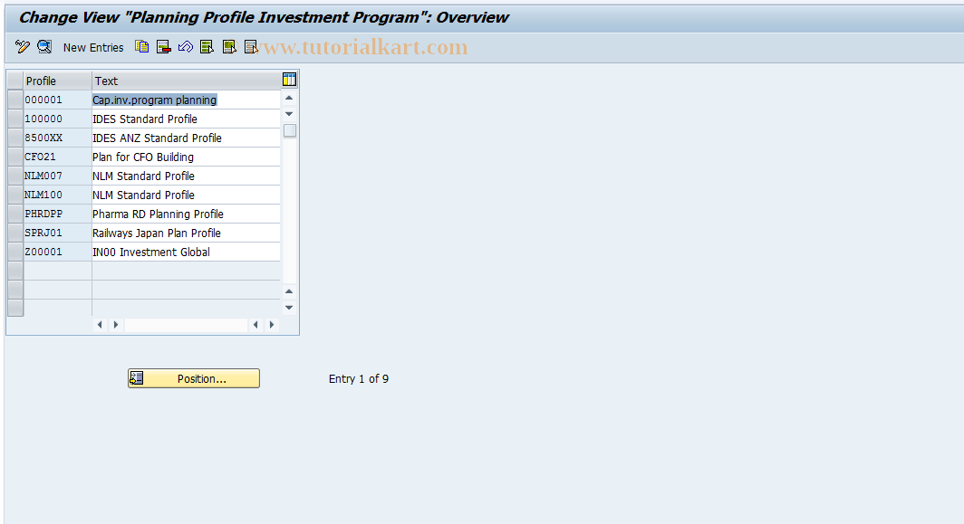 SAP TCode OIP1 - Maintain inv.prog. planning profile