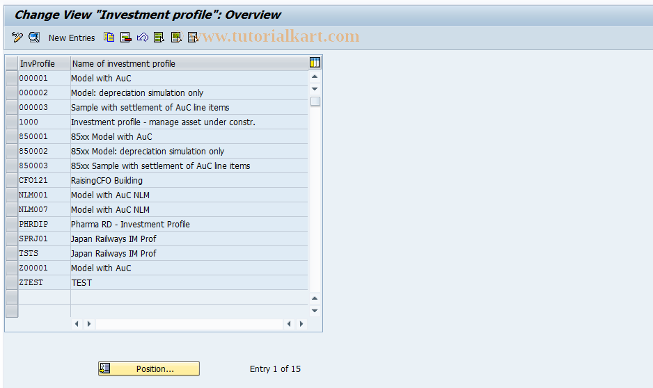 SAP TCode OITA - Investment profile