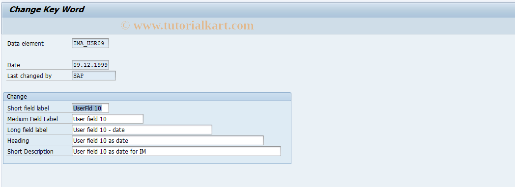 SAP TCode OITM10 - User name for user field 10