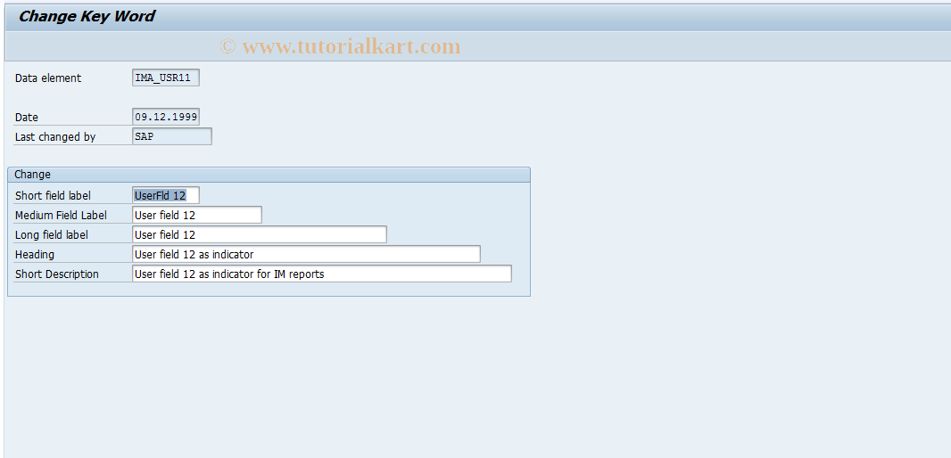 SAP TCode OITM12 - User name for user field 12