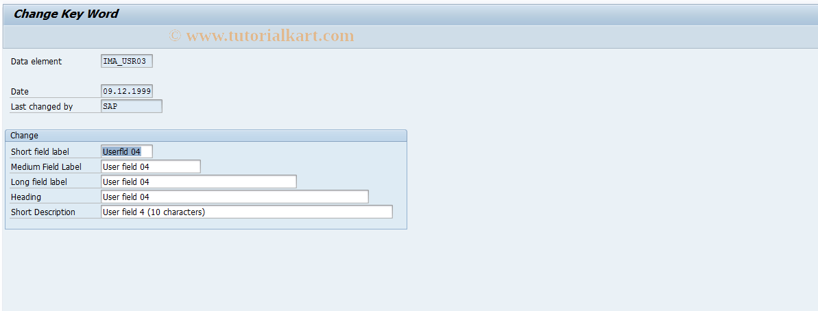 SAP TCode OITM4 - User name for user field 4