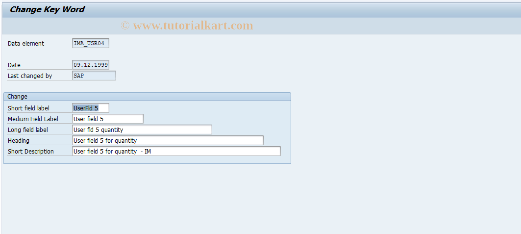 SAP TCode OITM5 - User name for user field 5