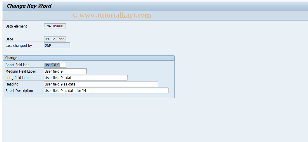 SAP TCode OITM9 - User name for user field 9