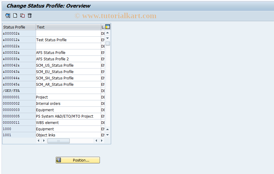 SAP TCode OK03 - Display Status Profiles