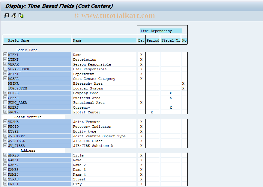 OKEH SAP Tcode Display Time Based Fields Cost Ctrs Transaction Code