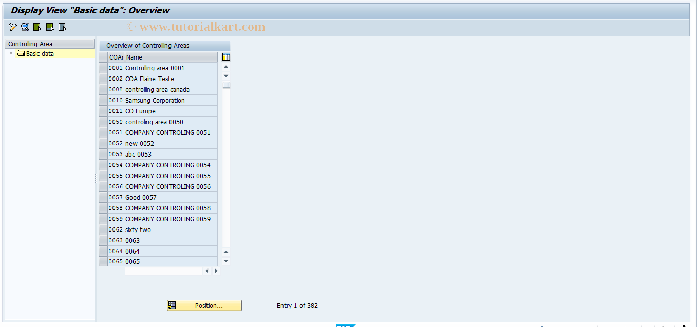 OKKA SAP Tcode Maintain Controlling Area Transaction Code