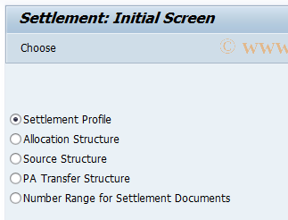 SAP TCode OKOA -  Initialize Screen-Customizing Settlement