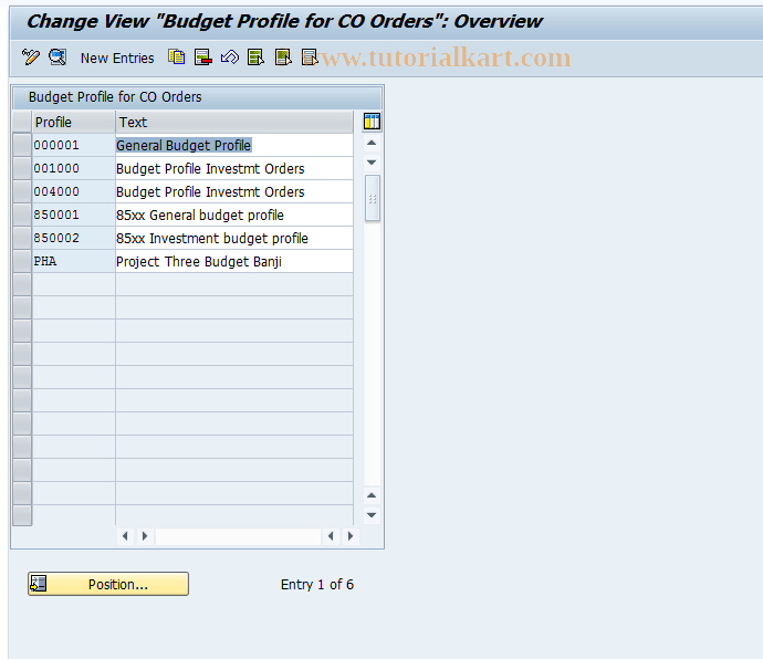 SAP TCode OKOB - CO Orders: Budgeting profiles