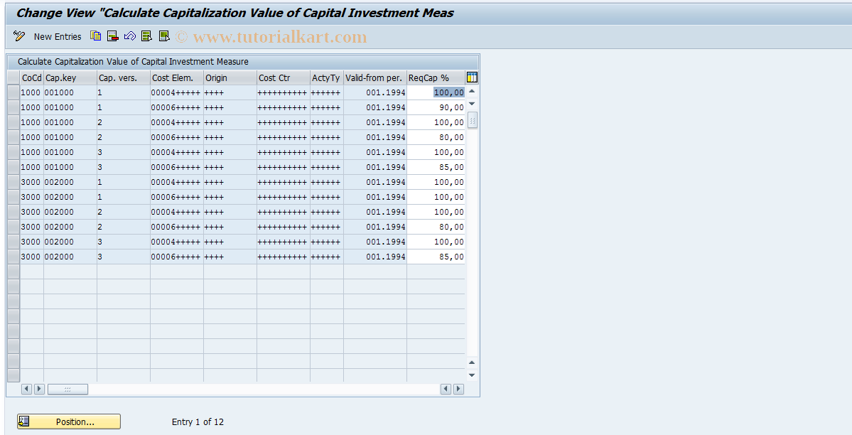 SAP TCode OKOI - Maintain Capitalization Percentages