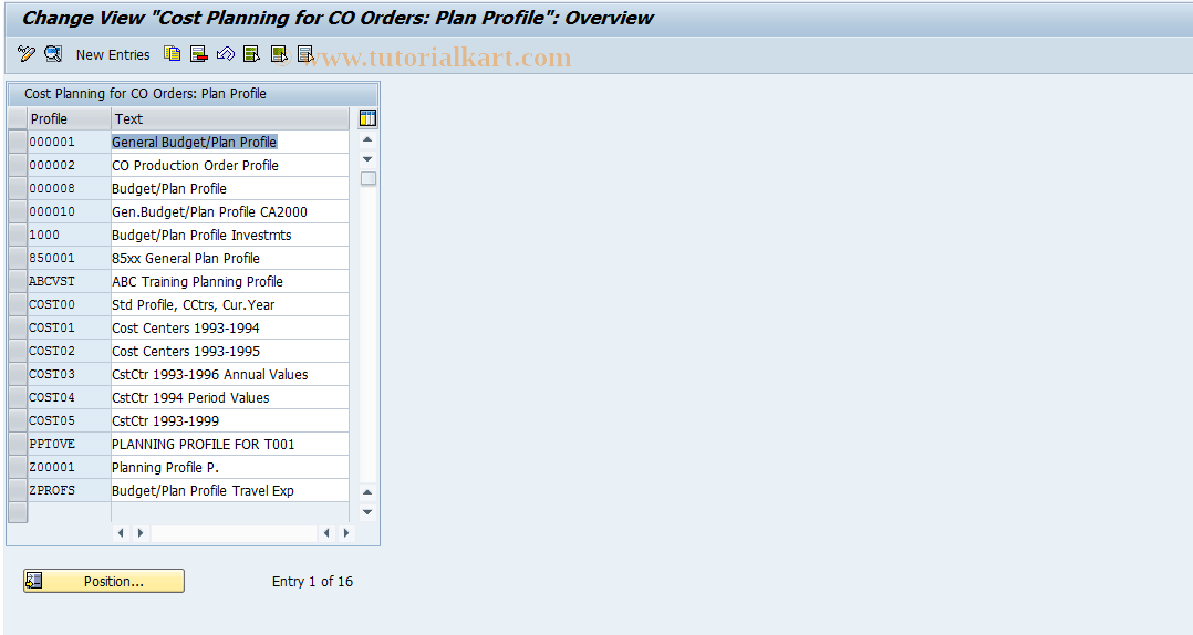 SAP TCode OKOS - Struct.Planning Profiles - CO Orders