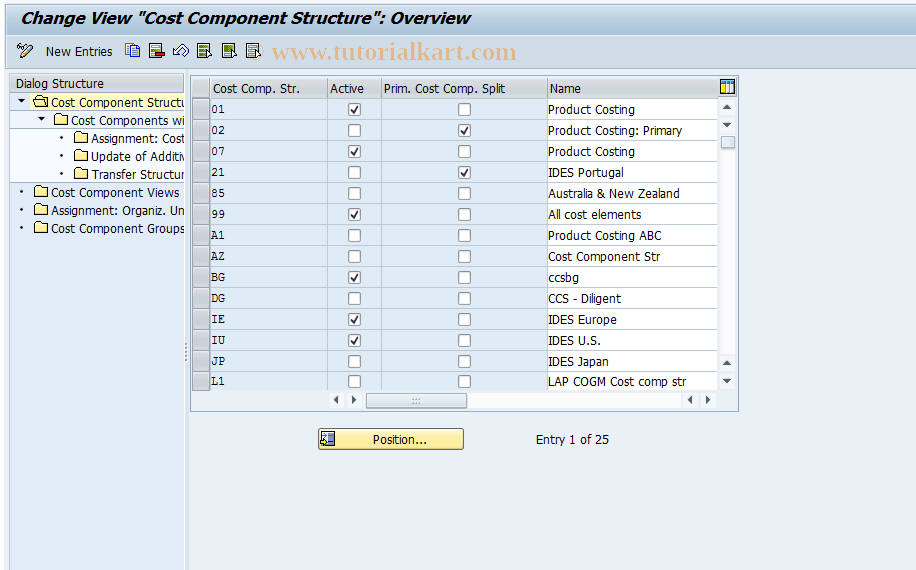 SAP TCode OKTZ - Cost Comp. Str (View Cluster Maintenance )