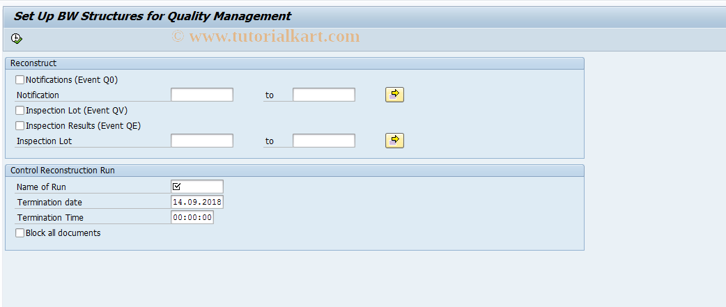 SAP TCode OLIQBW - QM Infosystem Reorganization for BW