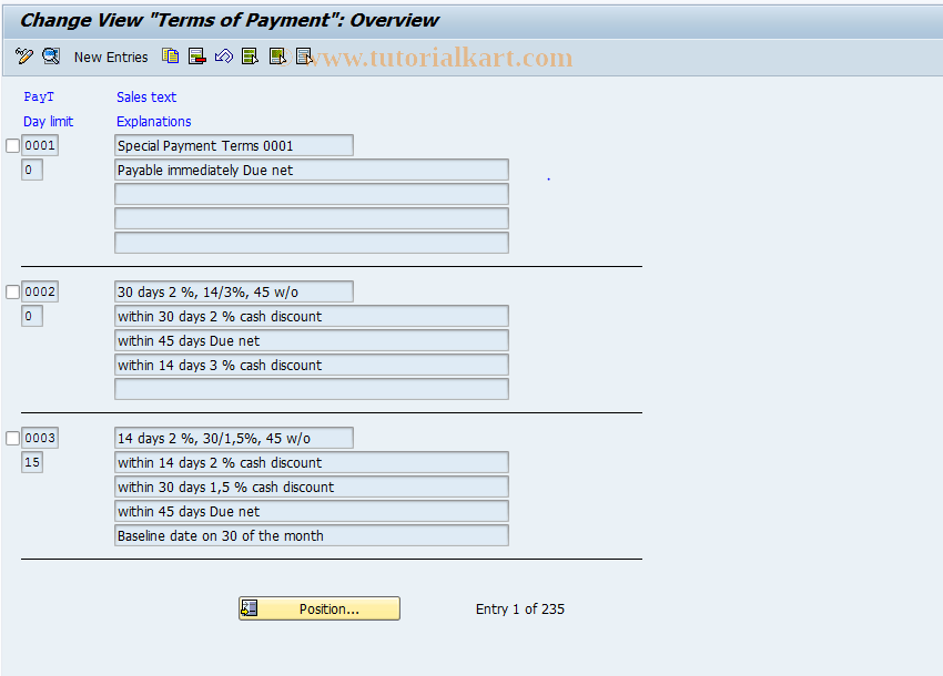 OME2 SAP Tcode C MM PUR Terms Of Payment Transaction Code