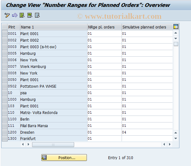 SAP TCode OMI7 - C MM-MRP Number Ranges for Pld Ords