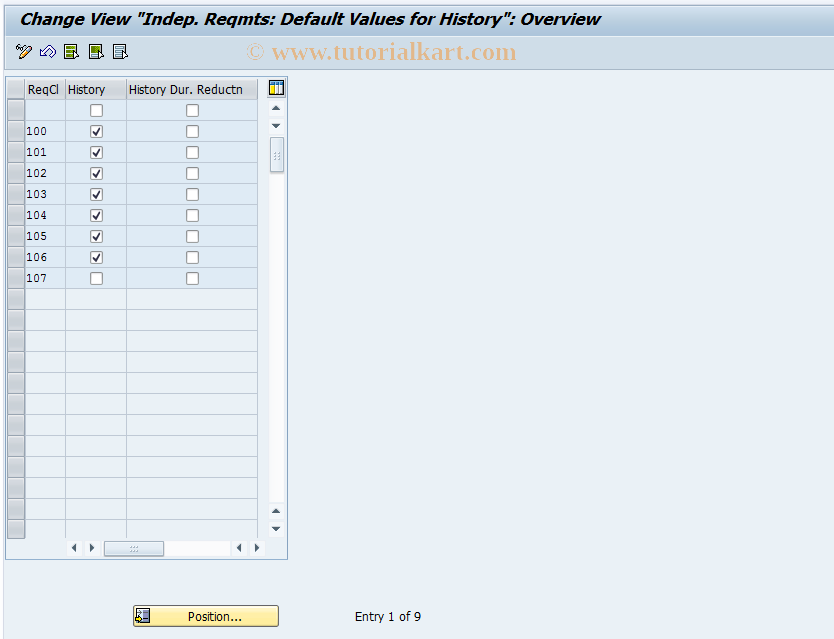 SAP TCode OMP4 - Customizing: Independent Reqmts History