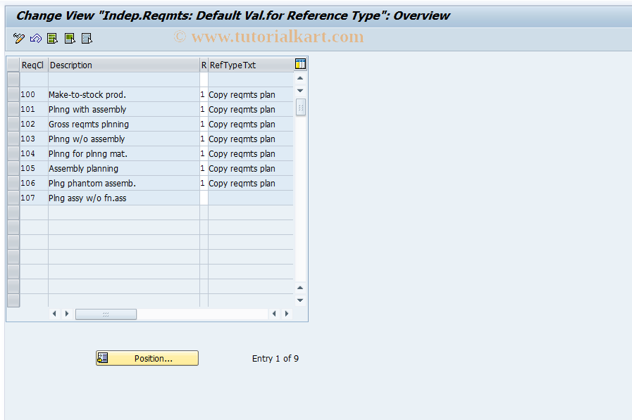 SAP TCode OMP5 - Customizing: Refer.Type (Department Reqmts)