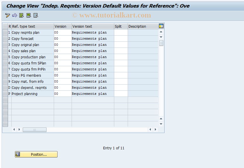 SAP TCode OMPA - Customizing: Version per Reference Type