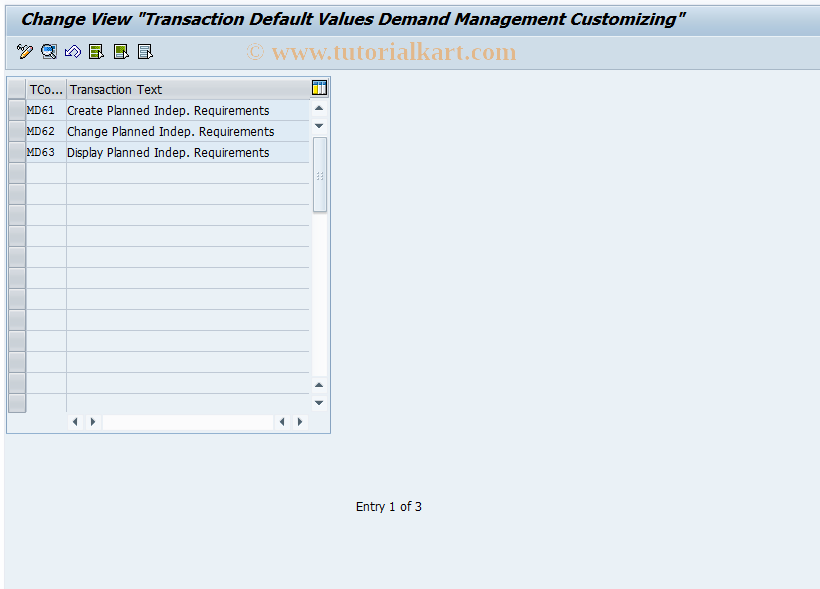 SAP TCode OMPD - Customizing:Independent Reqmts Initialize Screen