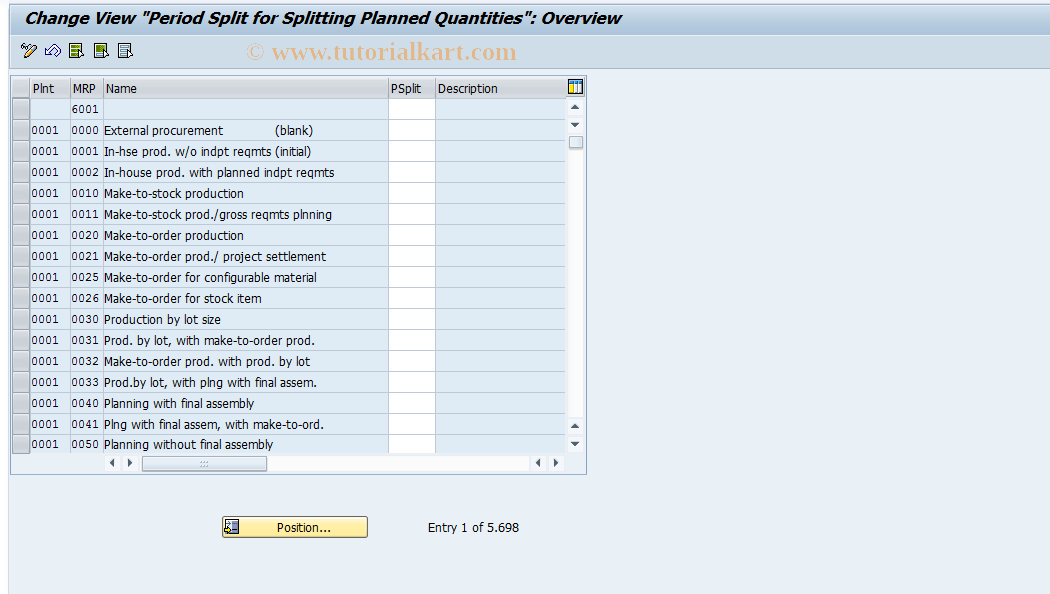 SAP TCode OMPS - Maintain Period Split