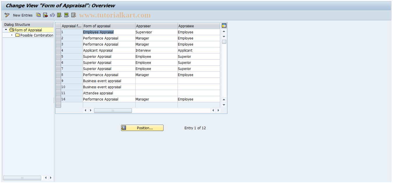 SAP TCode OOB1 - Form of Appraisal