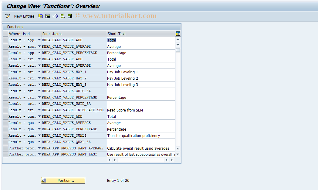 SAP TCode OOFUNC_AP - Functions - Appraisals