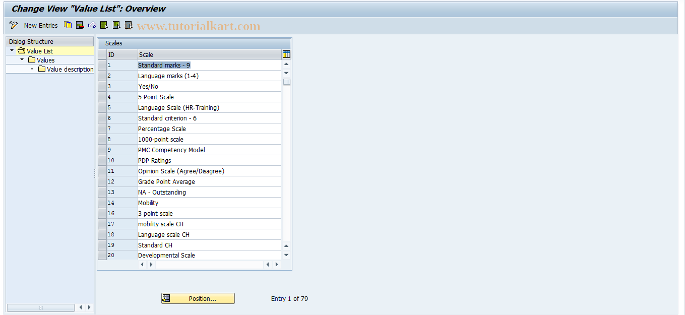 SAP TCode OOHAP_VALUE_TYPE - Standard Value Lists