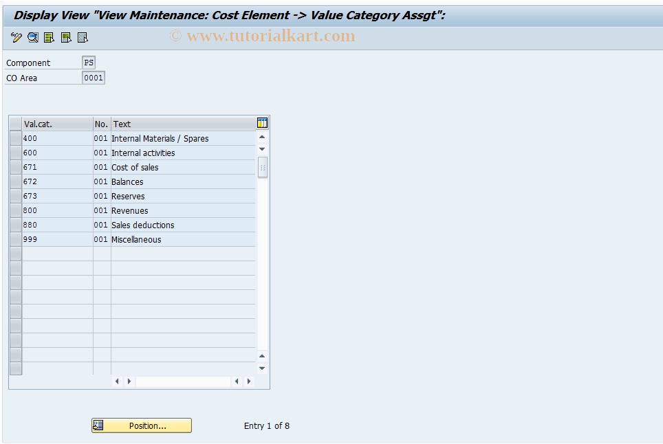 SAP TCode OPI8 - Display Value Category