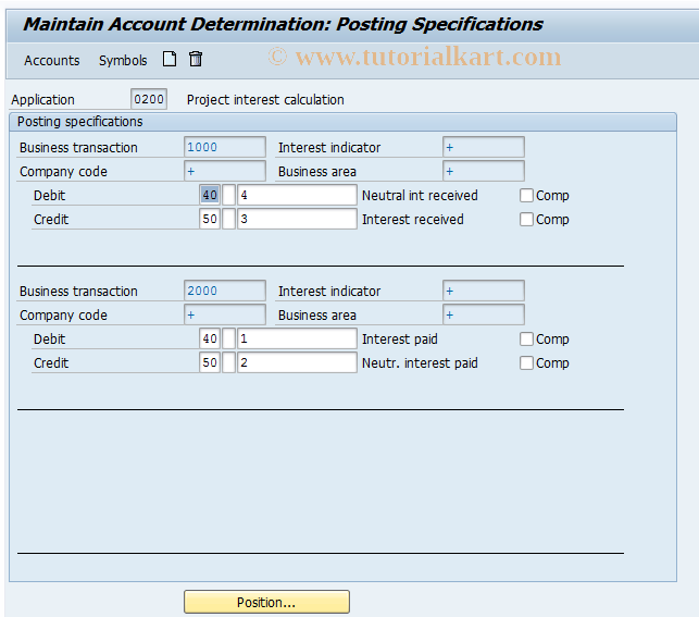 SAP TCode OPID -  Project Int Calc: Account Determination