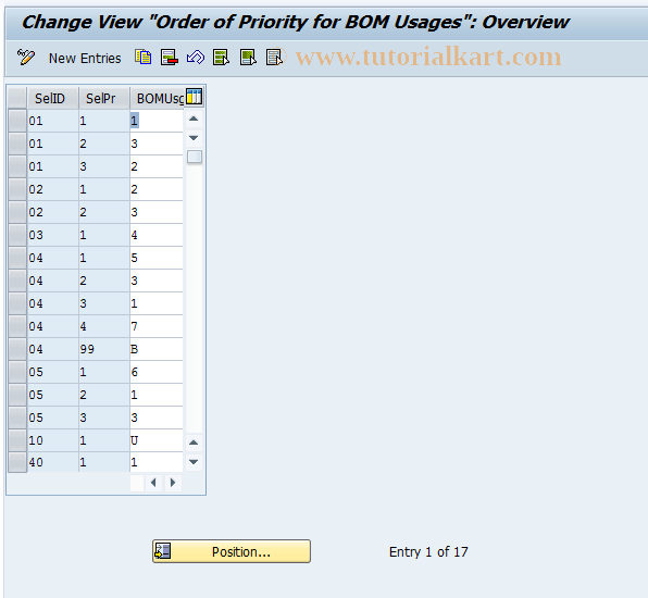 SAP TCode OPJI - BOM Usage Priorities