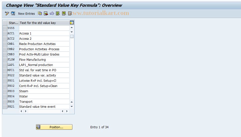 SAP TCode OPJQ - Standard Value Key