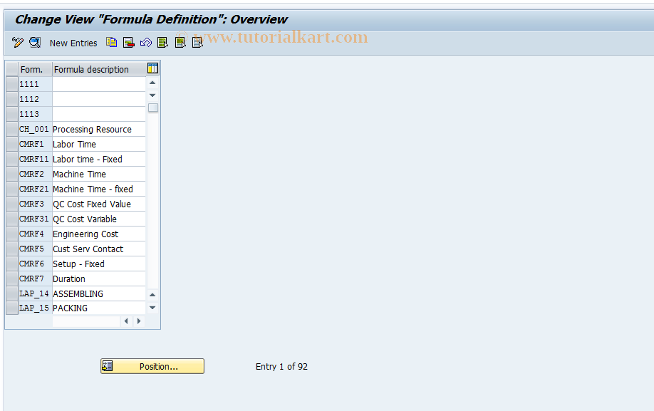 SAP TCode OPKM - Define Formula