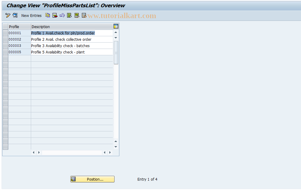 SAP TCode OPL4 - Profile for missing parts list