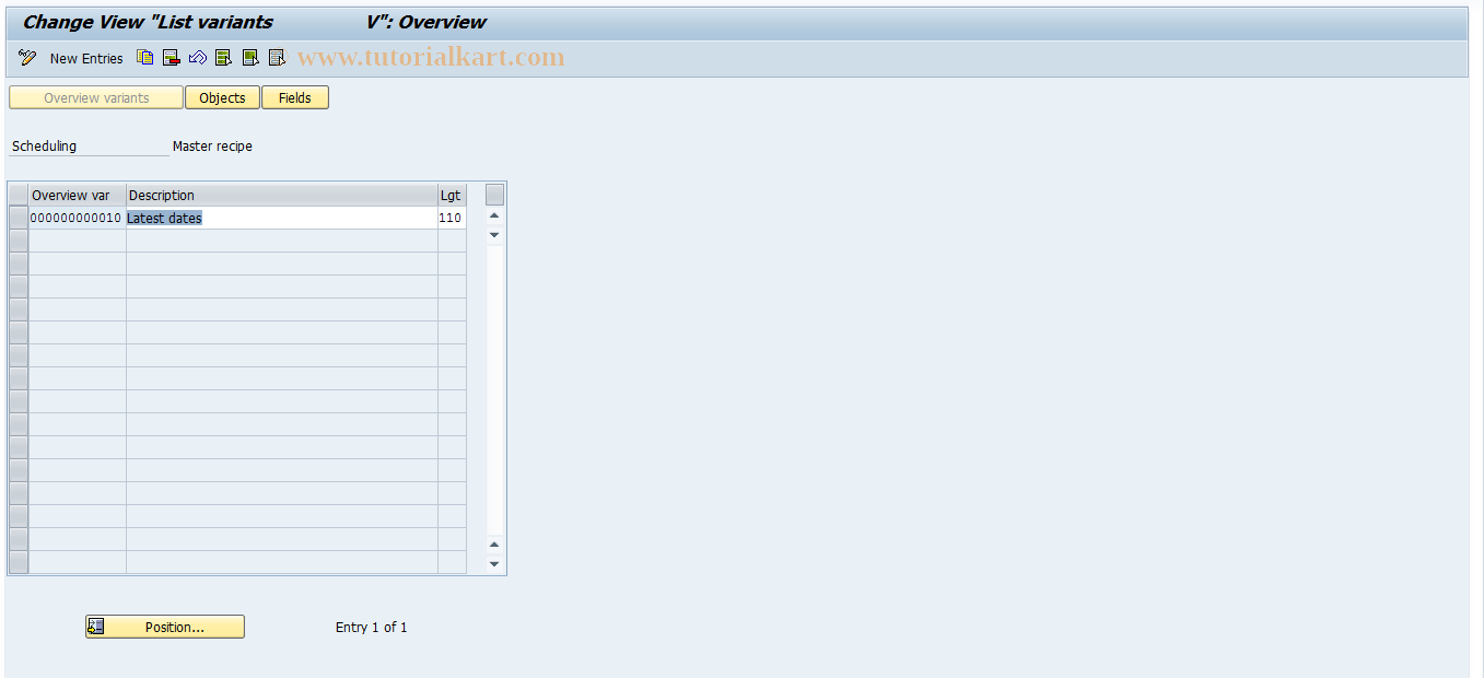 SAP TCode OPN3 - Overv.Variant : Master Recipe Scheduling