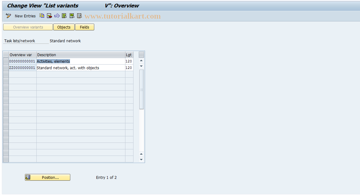 SAP TCode OPUX - Maintain overview variants std netwk