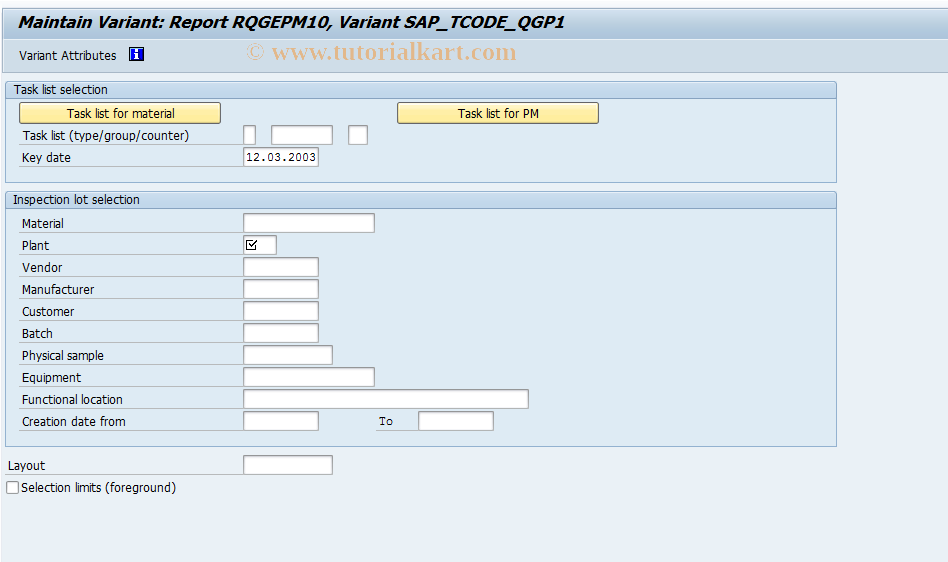 SAP TCode OQIV - Results History for Task List Charac