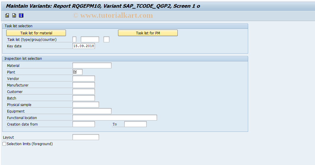 SAP TCode OQIW - Results History for Task List Charac