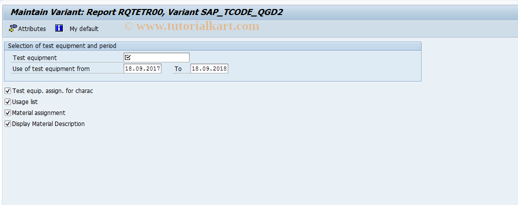 SAP TCode OQIY - Test Equipment Tracking