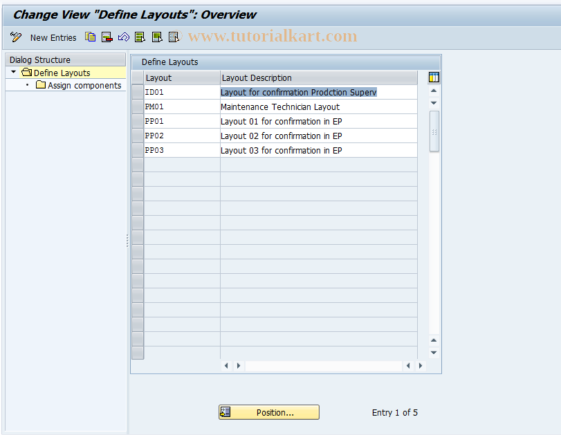 SAP TCode ORPS5 - Define Layout for Confirmation