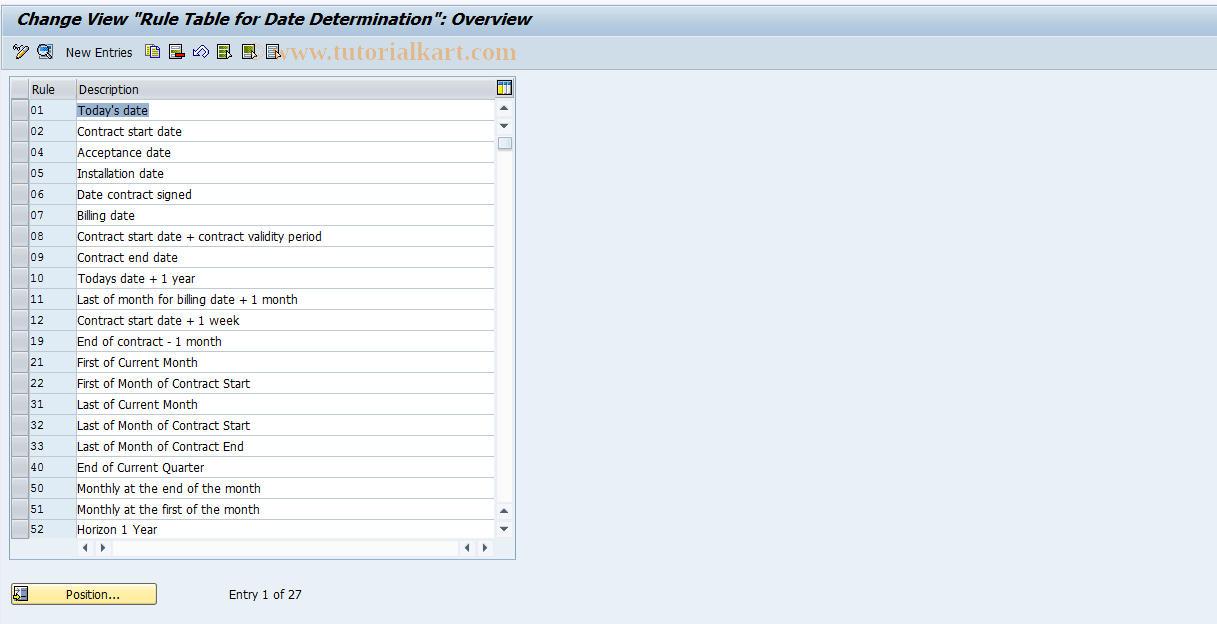 SAP TCode OVBS - Rule Table for Determining Dates